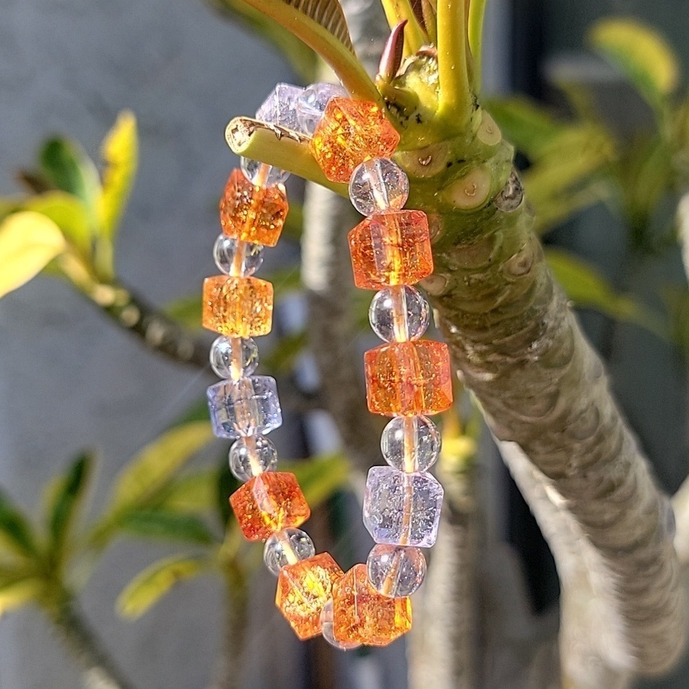 27.1g Natural Arusha Sunstone Strong Light Crystal Bead Beaded Stretch Bracelet